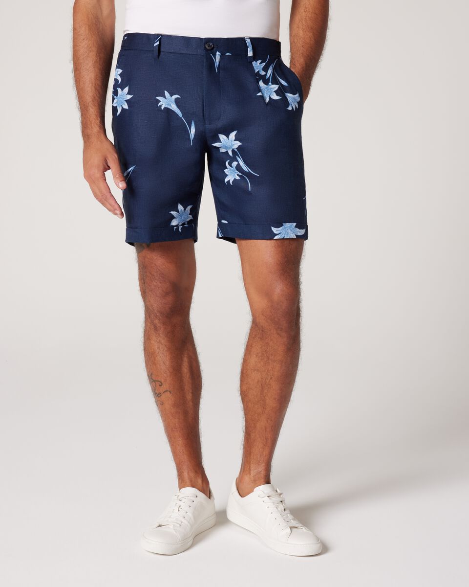 Printed Floral Linen Tailored Shorts